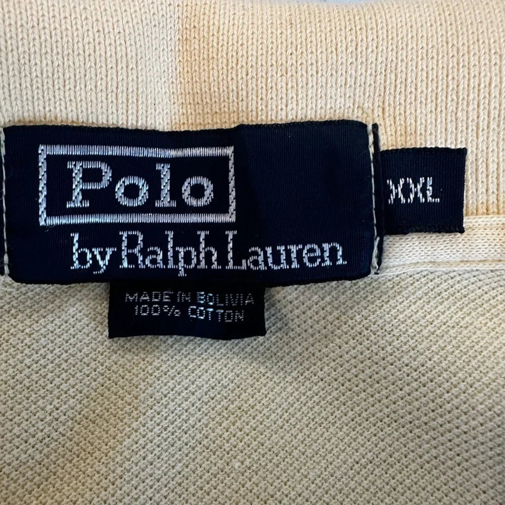 Polo Ralph Lauren Men 2XL Pale Yellow Navy Pony & Stripe On Collar. Cotton.